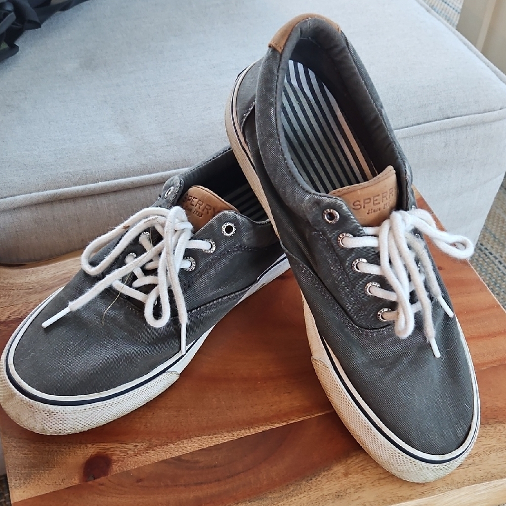 Sperry Men's Charcoal and White Boat Shoes 10 1/2